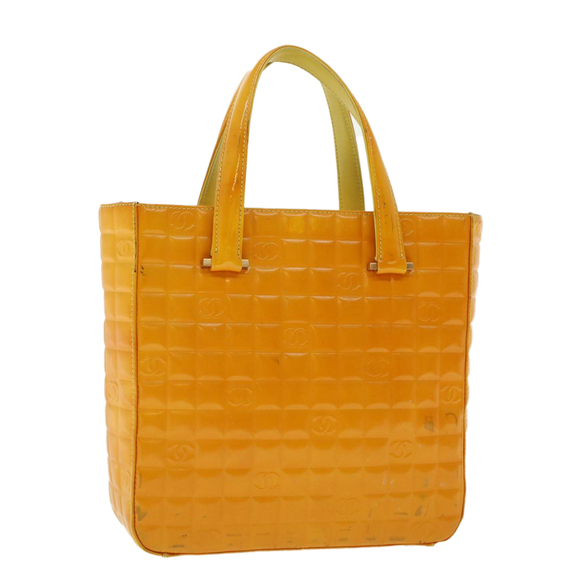 CHANEL Hand Bag Patent leather Yellow CC Auth bs5046 - Picture 1 of 16